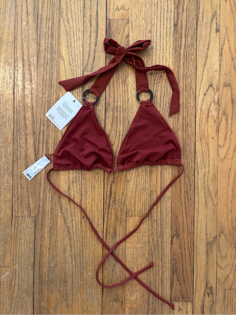 ASOS Ribbed Triangle Bikini Top in Rust - Picture 7 of 7